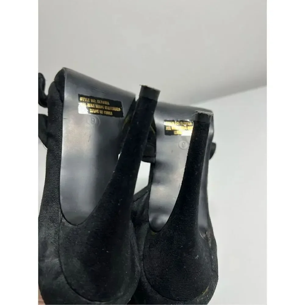 Herstyle Black Suede Peep Toe Stiletto Heels Size 9